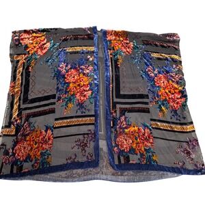 Akemi + Kin Anthropologie Burnout Velvet Floral Kimono Wrap Sheer Black Blue O/S